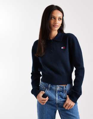 Tommy Jeans Fluffy Polo Sweater In Blue