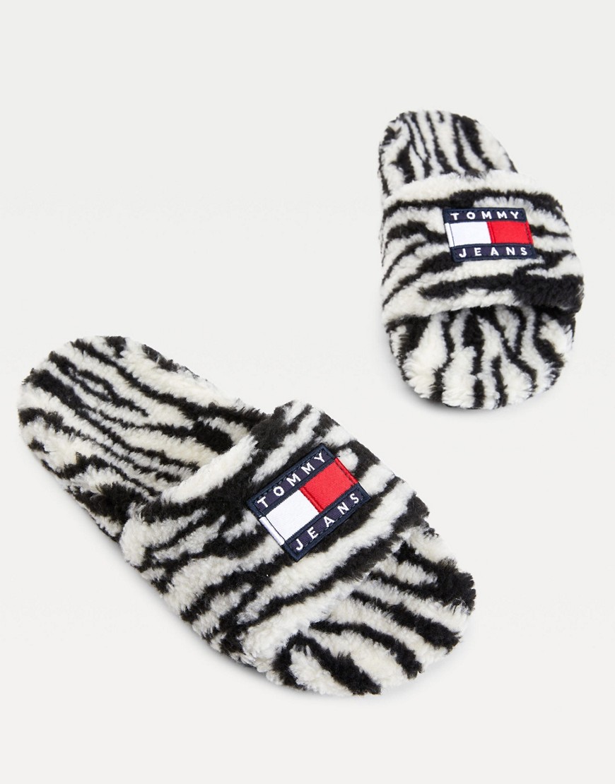 Tommy Jeans Fluffy Slides In Zebra Print-white | ModeSens