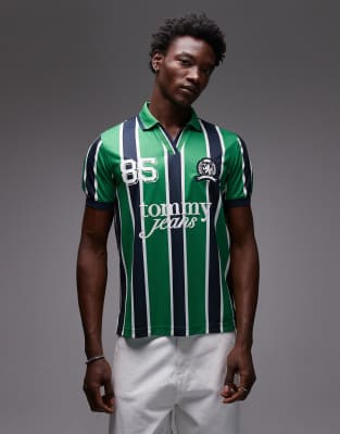 Tommy Jeans Tommy Jeans football polo shirt in green and navy