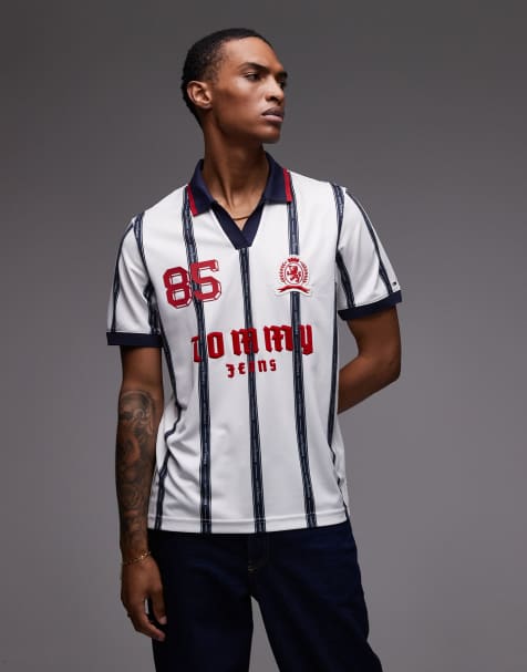 Tommy Jeans football polo shirt in white - view 1