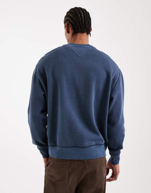 Tommy Jeans - Forvasket marineblå sweatshirt med afslappet pasform og rund hals, 3 af 5
