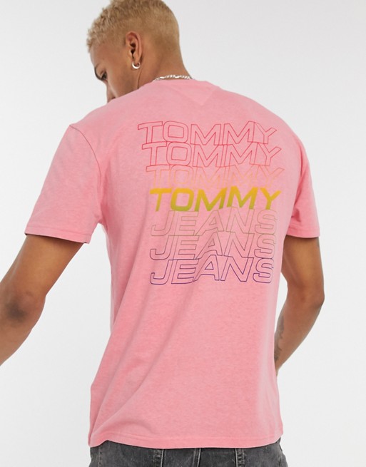 Tommy Jeans front and back repeat logo t-shirt in pink