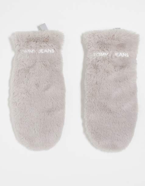 Tommy Jeans fur gloves in off white - view 1