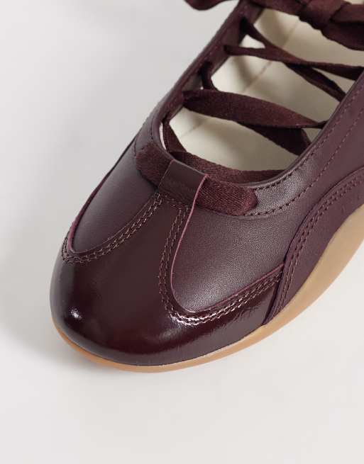 Tommy Jeans fusion leather ballet trainers in burgundy, 4 of 5
