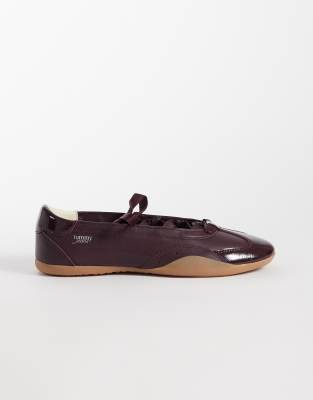 Tommy Jeans Fusion Real Premium Leather Ballet Sneakers In Burgundy