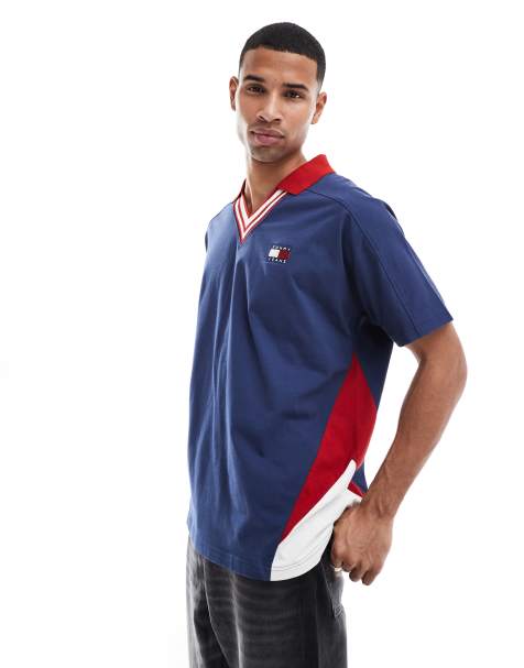 Tommy Jeans Game Day polo shirt in colorblock navy - view 1
