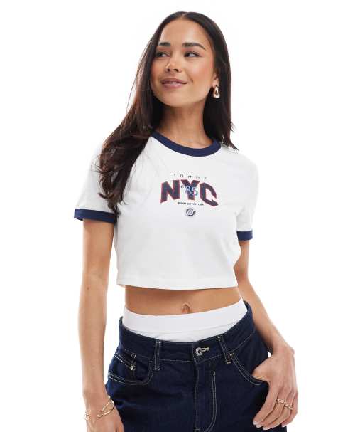 Tommy Jeans Game Day ringer baby tee in white - view 1