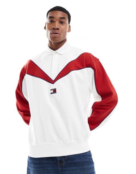 Tommy Jeans Game Day rugby top in white and red - view 1