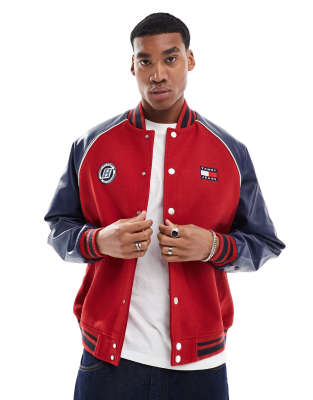 Tommy Jeans Game Day Varsity Jacket In Red And Blue