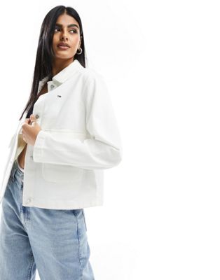 Tommy Jeans Garment Dyed Overshirt Jacket in White - ASOS Price Checker