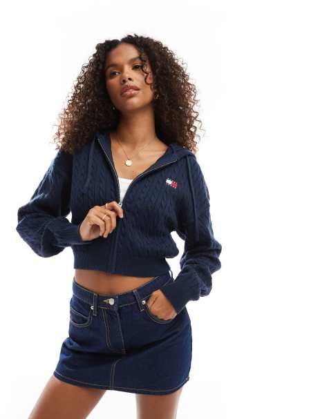 Tommy Jeans - Gebreide hoodie met rits en logo in marineblauw - view 1