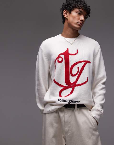 Tommy Jeans - Gebreide intarsia trui in wit en rood - view 1
