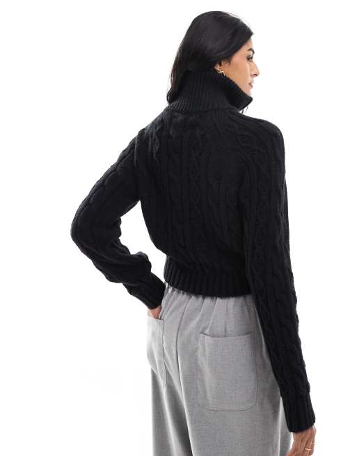 Tommy Jeans - Gebreide trui met kabels en 1/4 rits in zwart, 4 van 4