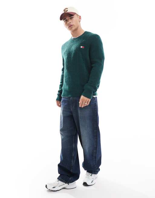 Tommy Jeans - Gebreide trui met kabels in donkergroen