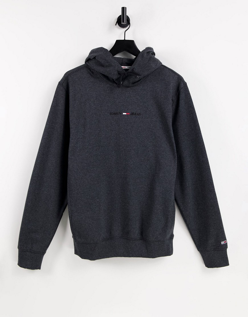 Tommy Jeans gel straight logo print hoodie in black heather