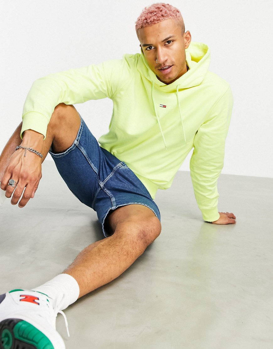 Tommy Jeans gel straight logo print hoodie in faded lime green