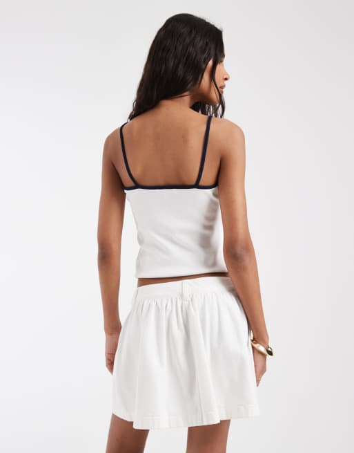Tommy Jeans - Geplooide mini rok van keperstof in wit, 3 van 5