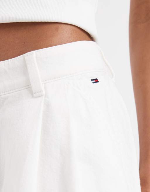Tommy Jeans - Geplooide mini rok van keperstof in wit, 4 van 5