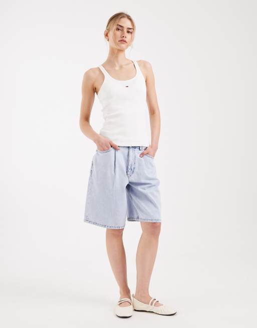Tommy Jeans - Geribbeld slim-fit hemdje met racerback in wit, 4 van 4