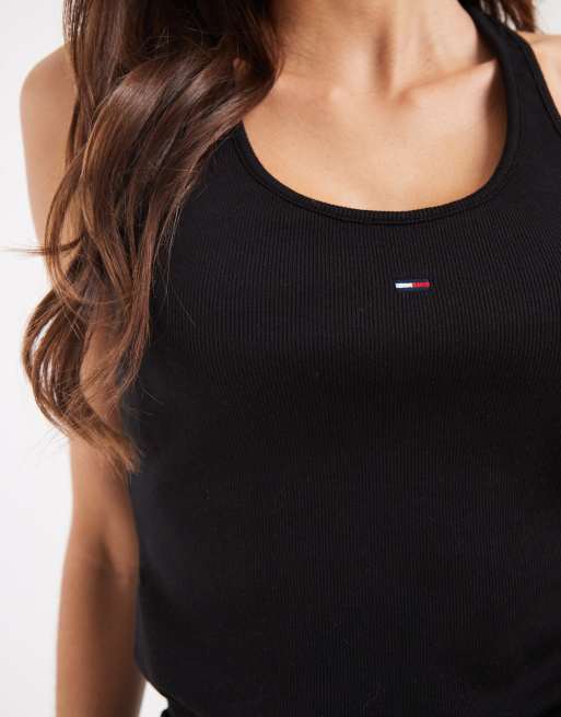 Tommy Jeans - Geribbeld slim-fit hemdje met racerback in zwart, 2 van 4