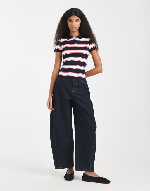 Tommy Jeans – Geripptes Polohemd in gestreiftem Marineblau mit schmalem Schnitt, 2 von 4