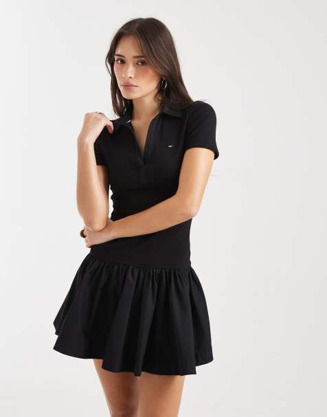 Tommy Jeans – Geripptes Polokleid aus Popeline in Schwarz  - view 1