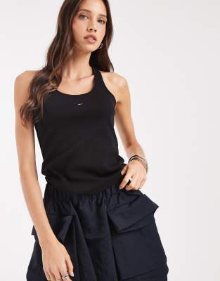 Geripptes Slim-Fit-Trägertop in Schwarz mit Ringerrücken Schwarz XL