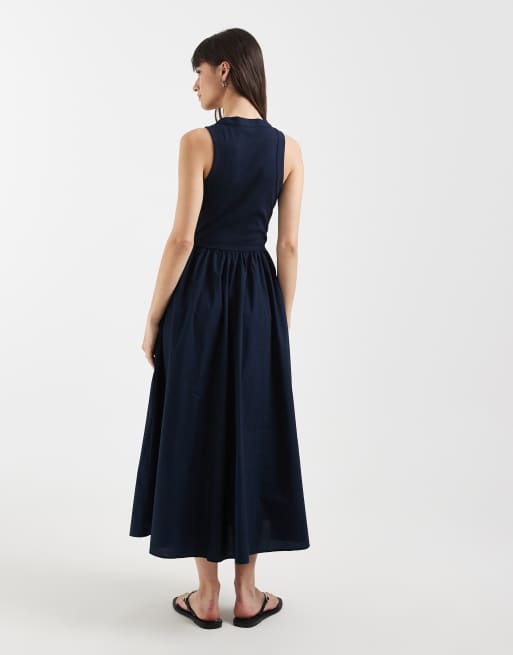 Tommy Jeans – Geripptes Tanktop-Kleid aus Popeline in Marineblau, 4 von 4