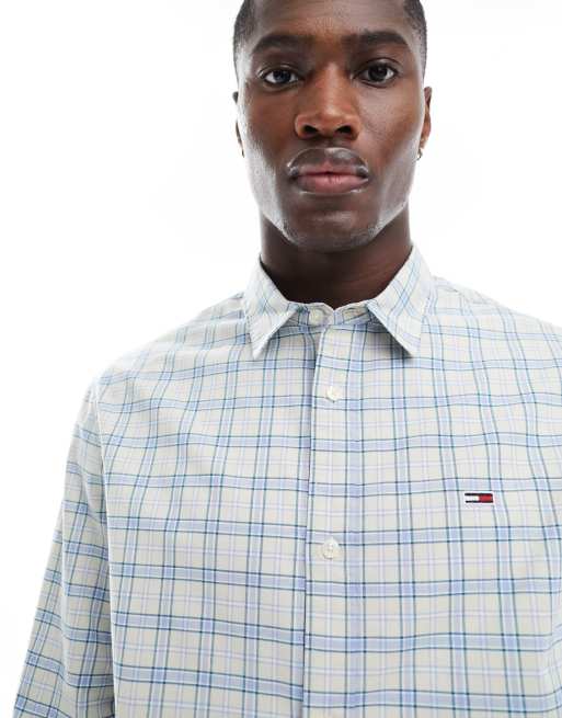 Tommy Jeans - Geruit regular-fit Oxford overhemd in gebroken wit