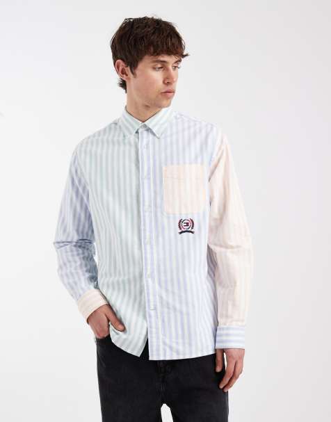 Tommy Jeans - Gestreept Oxford overhemd in blauw en groen - view 1