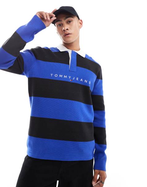 Tommy Jeans - Gestreept rugbyshirt in blauw en zwart - view 1