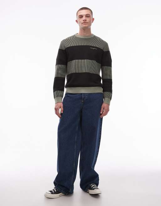 Tommy Jeans - Gestreepte trui met wafelstructuur in saliegroen en zwart, 2 van 5