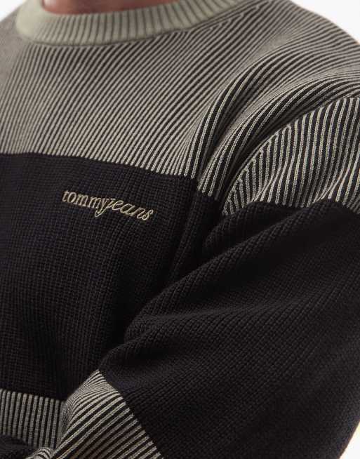 Tommy Jeans - Gestreepte trui met wafelstructuur in saliegroen en zwart, 5 van 5