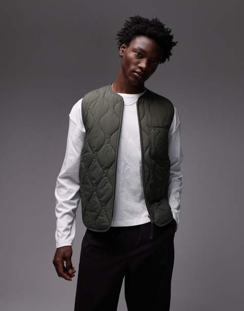 Tommy Jeans - Gewatteerde bodywarmer in kakigroen - view 1