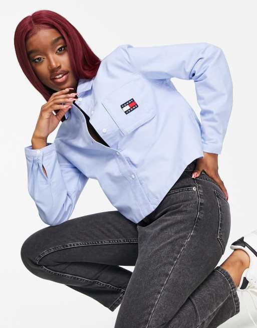 Tommy Jeans - Geweven overhemd met knoopsluiting en logo in blauw