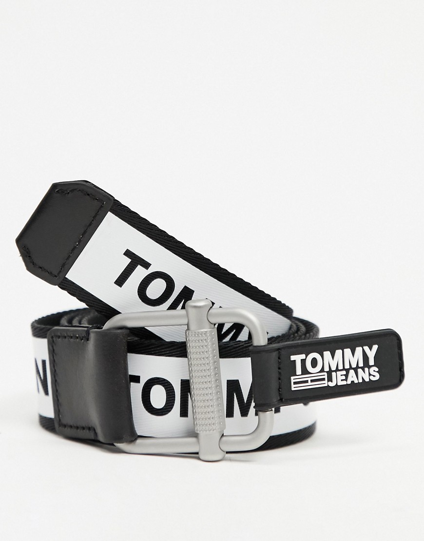 Tommy Jeans - Geweven riem met logo's in zwart-Wit