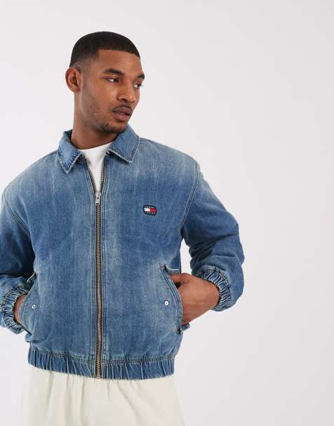 Tommy Jeans - Giacca bomber in denim lavaggio blu medio con colletto imbottito - view 1