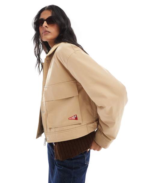 Tommy Jeans - Giacca casual in twill color cuoio con colletto in tessuto a coste - view 1