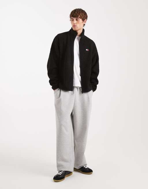 Tommy Jeans - Giacca in tessuto effetto peluche nera con zip e logo sul petto, 2 di 5