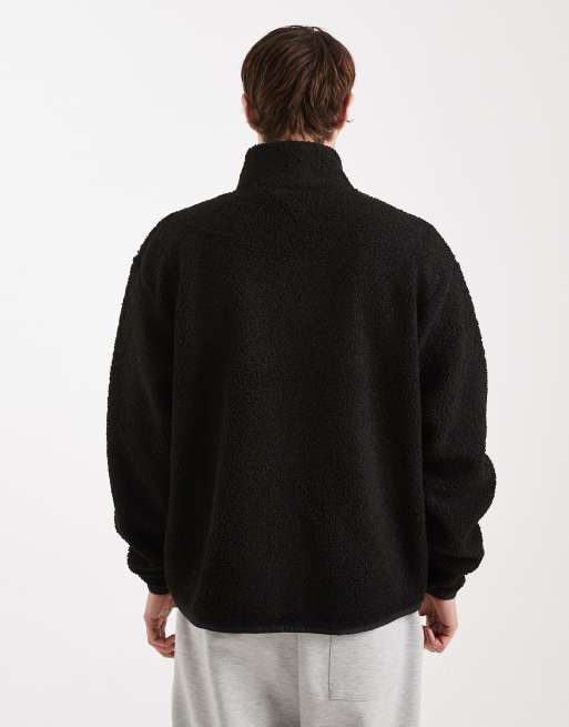 Tommy Jeans - Giacca in tessuto effetto peluche nera con zip e logo sul petto, 3 di 5