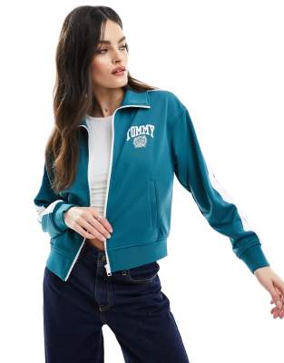Tommy Jeans - Giacca sportiva stile college color verde-azzurro in coordinato