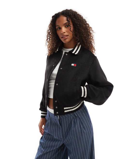 Tommy Jeans - Giacca taglio corto stile college nera in lana