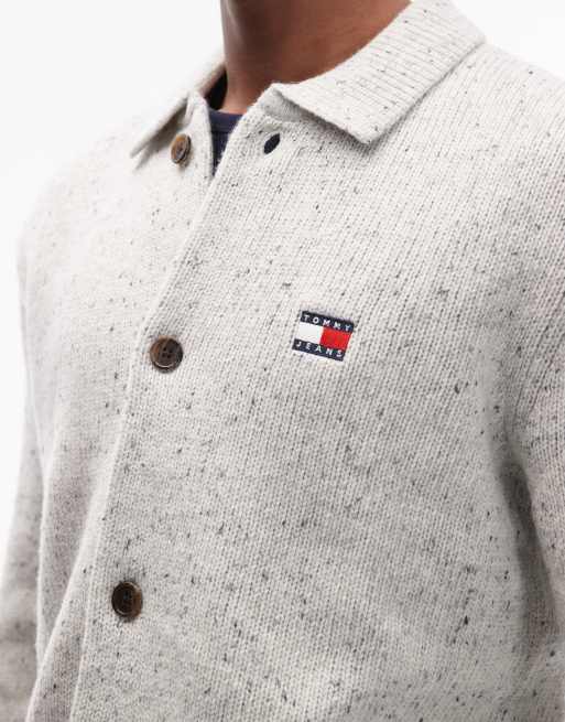 Tommy Jeans - Gilet boutonné en maille à logo sur la poitrine et col - Blanc, 5 de 5