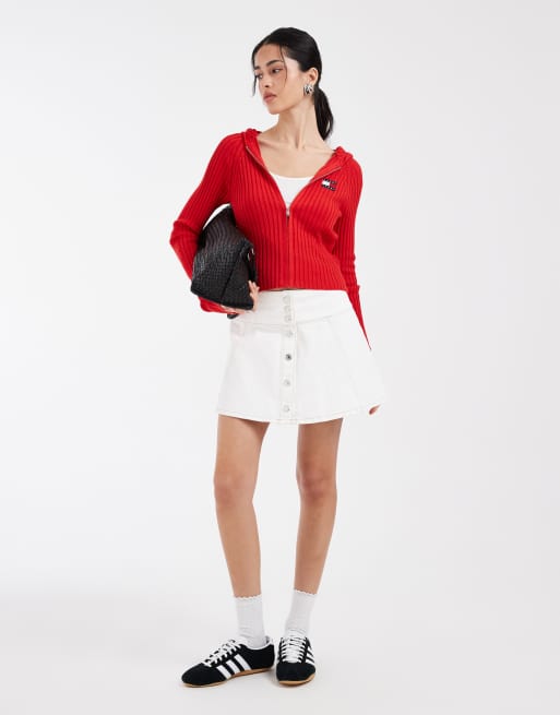 Tommy Jeans - Gilet côtelé à capuche - Rouge, 2 de 4