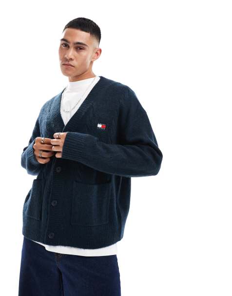 Tommy Jeans - Gilet en maille torsadée à logo écusson carré - Bleu marine - view 1