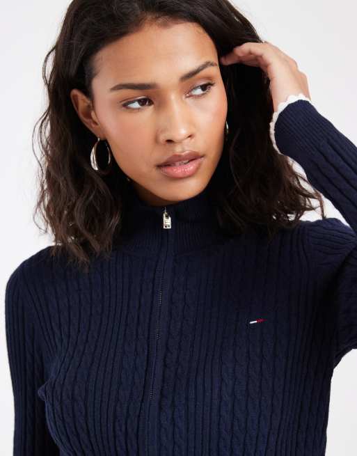 Tommy Jeans - Gilet zippé en maille torsadée avec logo drapeau - Bleu marine, 2 de 4
