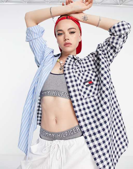 Tommy Jeans gingham stripe splice shirt in multi