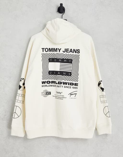 Tommy Jeans – Global Unites – Bluza z kapturem o luźnym kroju z logo w kolorze złamanej bieli