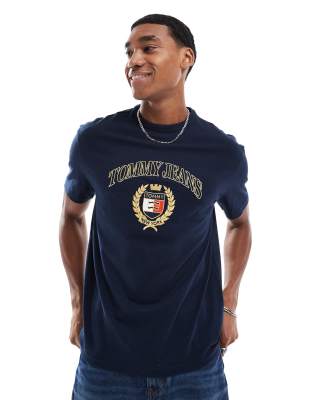 gold crest logo T-shirt in navy