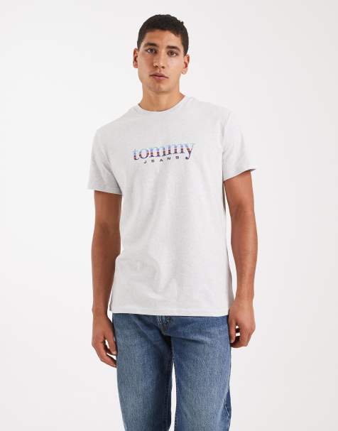 Tommy Jeans - Grå T-shirt i slim fit med grafik midtfor med overgangsdesign - view 1